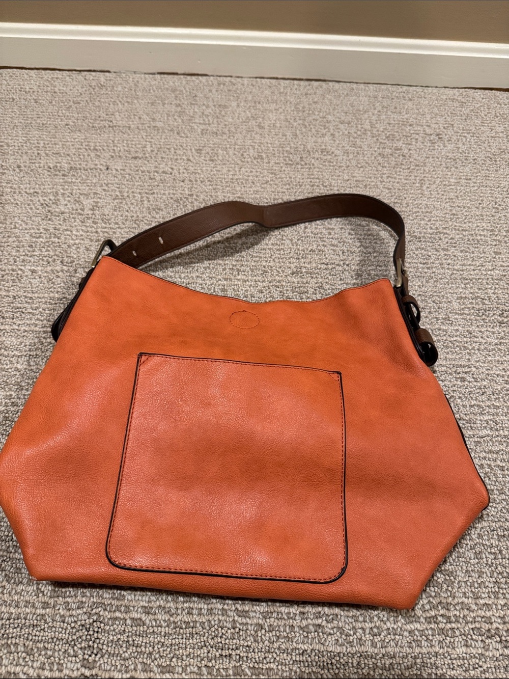 Source Unknown Orange Leather Shoulder Bag with Brown Strap